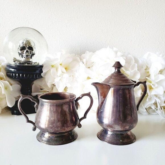 Vintage Victorian Silver Sugar Bowl and Creamer Set Decorative - Picture 1 of 16